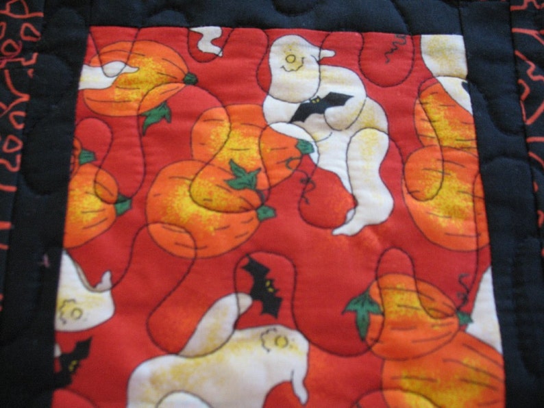 Quilted Pumpkin and Ghost Mug Rugs or Personal Placemats Set of 2 Pieces