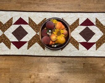 Quilted Table Runner/Brown and Burgandy Quilted Table Runner