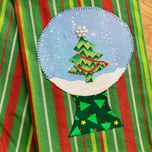 Appliquéd Christmas Tree Snow Globe Tea Towel
