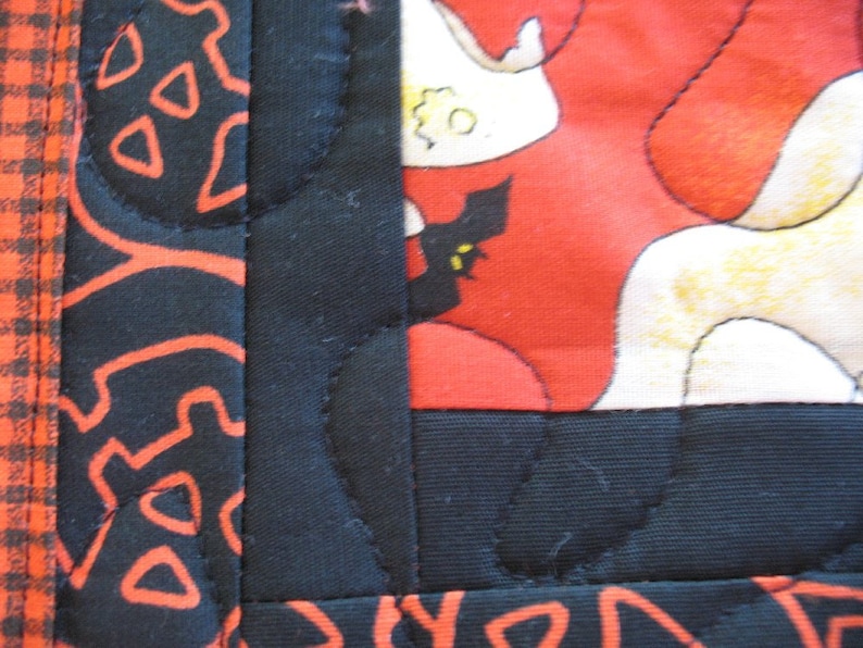 Quilted Pumpkin and Ghost Mug Rugs or Personal Placemats Set of 2 Pieces