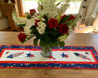 4th Of July Quilted Appliqued  Holiday Table Runner