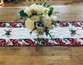Quilted Appliqued Christmas Candy Cane Table Runner