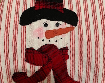 Snowman Appliqued Tea Towel/Winter Snowman Appliqued Kitchen Towel