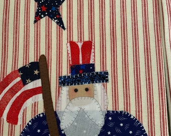 Uncle Sam Appliqued Tea Towel/Americana Kitchen Towel Appliqué