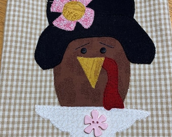 Homespun Appliquéd Turkey Tea Towel /Thanksgiving Turkey Kitchen Towel