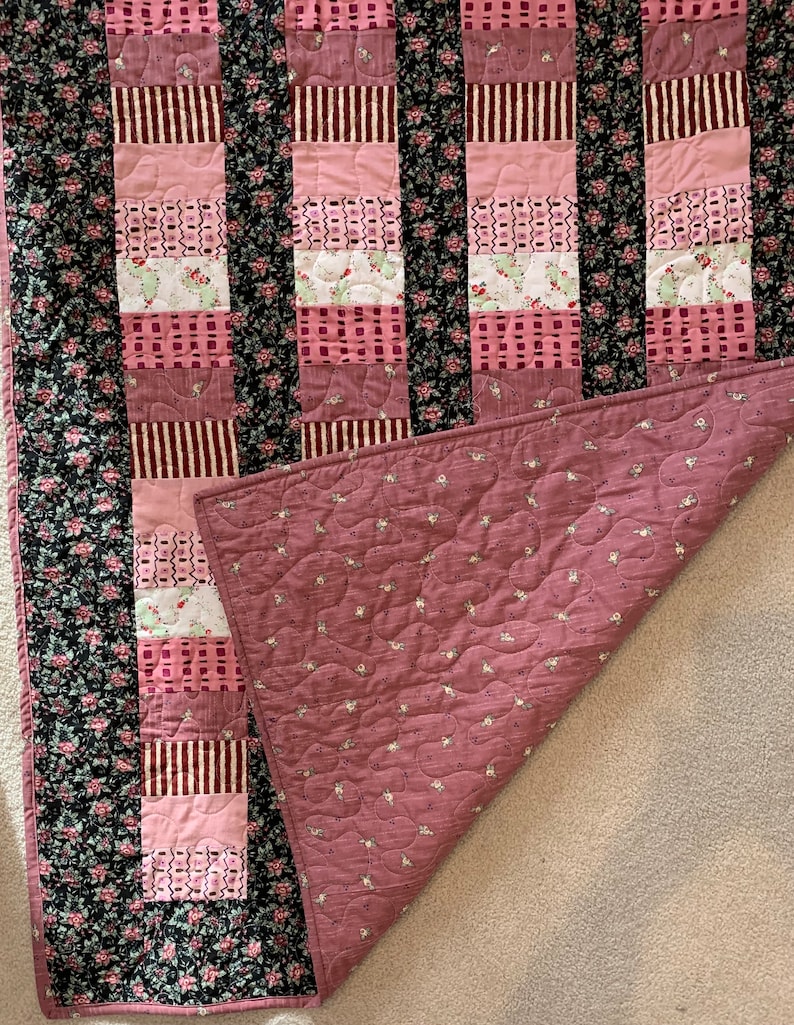 Lap Quilt/Pretty in Pink Lap Size Quilt/Fireside Quilt image 3