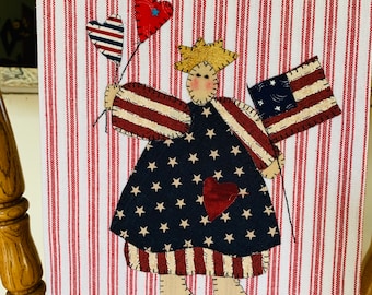 Patriotic Appliquéd Tea Towel/Americana  Flag Applique Tea Towel