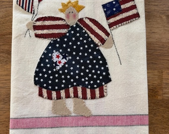 Patriotic Appliqué Tea Towel: Americana Flag Girl with Balloons