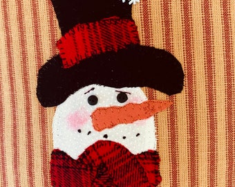 Snowman Appliqued Tea Towel/Winter Snowman Appliqued Kitchen Towel