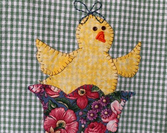 Easter Chick Appliqued Tea Towel/Easter Appliqué Kitchen Towel Chick and Egg