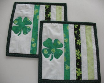 Quilted St. Patrick's Day Mug Rugs or Personal Cup Mats Set of 2