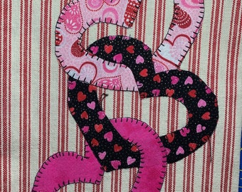 Valentine Kitchen Towel Applique of Hearts Entwined/Valentine's Day/Hearts Tea Towel Appliquéd