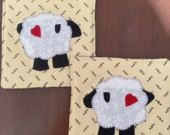 Lamb/Sheep Quilted Appliqued Mug Rugs Set of 2 Personal Placemats