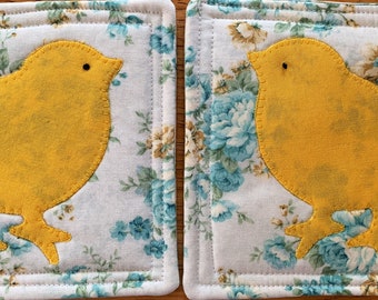 Easter chick mug rugs set of two\Appliquéd Easter Chicks Mug Rug Set of 2