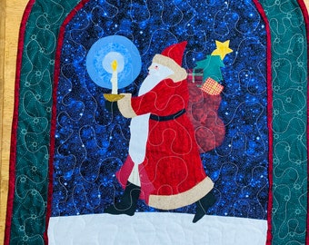 Aplique colgante de pared de Papá Noel a la luz de las velas acolchado/mini aplique de edredón de Papá Noel navideño