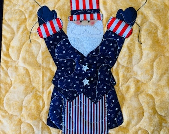 Quilted Appliquéd Uncle Sam Wall Warmer/Americana Uncle Sam Mini Wall Quilt