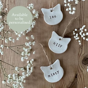 Personalised Cat Clay Ornament: Cat Name Decoration, Cat Head Shape Ornament, Cat Lover Gift