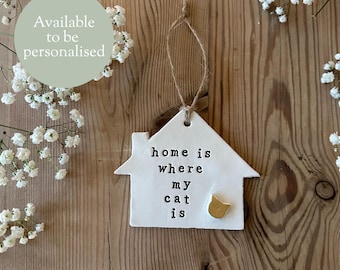 Handmade Clay Cat Lover House Ornament: Personalised Keepsake