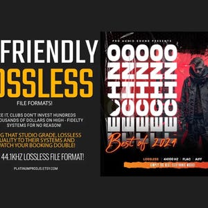 The image is a promotional poster for DJ Friendly Lossless, featuring a man in a black jacket and a large text-based design.