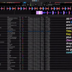 a DJ software interface with a list of tracks and various controls, including a sound mixer and a preview of a DJ compilation. The interface appears to be a professional DJ software with a focus on curating tracks and providing a user-friendly experience for creating and editing music tracks.