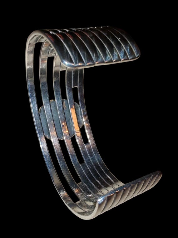 Unique Solid Silver Navajo Bangle Gem Set - image 6