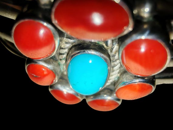 Unique Solid Silver Navajo Bangle Gem Set - image 4