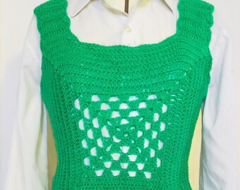 Granny vintage green crochet vest Large