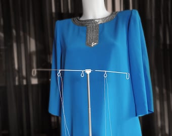 Simon Chang blue 80s dress with beadwork