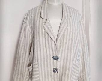 80s cropped blazer linen striped beige