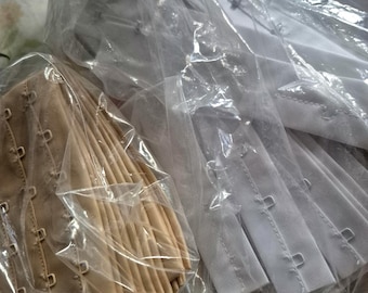 Chiusura reggiseno, beige, gancio e occhiello, 6 file, bianco, 8 file