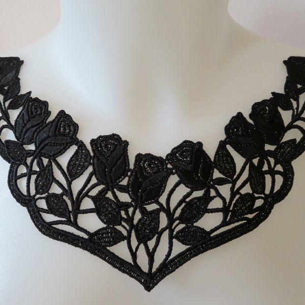 Black lace neckline applique