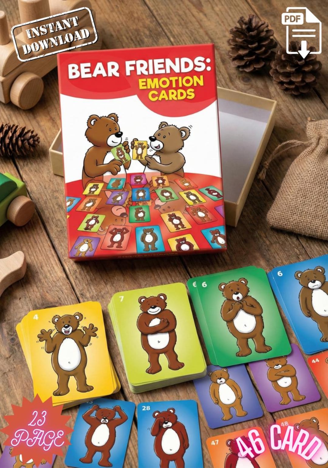 Feelings Bear Cards | 48 Emotion Flashcards for Kids ( PDF Download ...