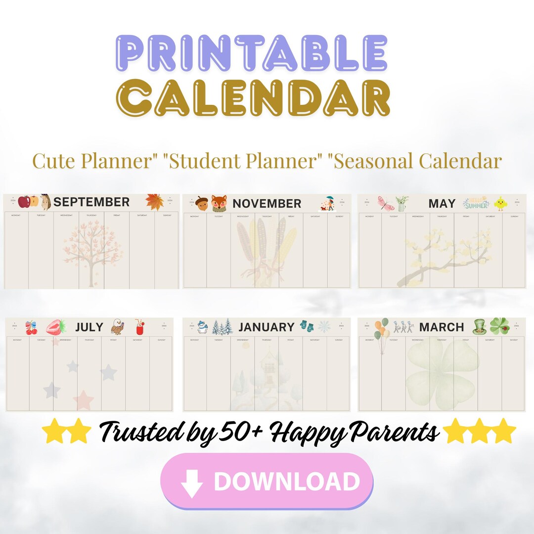 2026 Printable Weekly Planner for Kids, Cute Seasonal Calendar, School ...