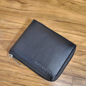 Cartera con cremallera y bloqueo RFID para hombre - Cartera plegable con cremallera - Regalo para él - Cartera de cuero hecha a mano