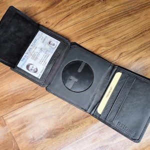 Leather Department of Corrections Officer Bi-Fold Black Badge Wallet, Handmade Badge Wallet