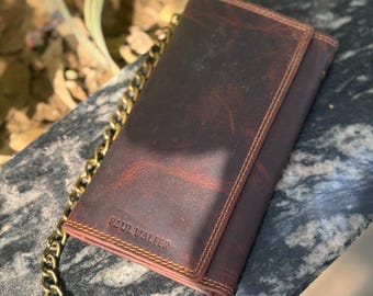 Leather Biker Wallet with Chain | RFID Blocking Trifold Wallet for Men