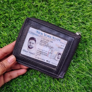 Cartera con cremallera para hombre, billetera plegable de cuero genuino con bloqueo RFID, tarjetero para hombre, regalo para él, billetera hecha a mano.