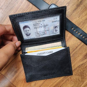 Cartera pequeña de cuero auténtico, delgada, expandible y plegable para tarjetas de crédito, para mujeres y hombres, tarjetero para identificación y efectivo - Mini billetera hecha a mano