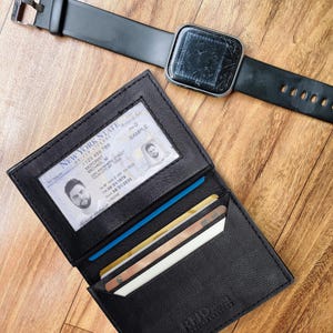 Tarjetero de cuero, tarjetero plegable para hombre, billetera delgada con bloqueo RFID, billetera hecha a mano, regalo para el Día del Padre.