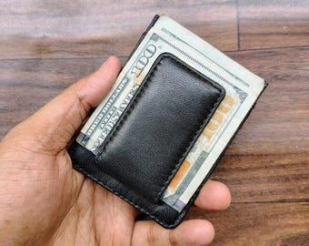 Genuine Leather Magnetic Money Clip, Slim Card Holder