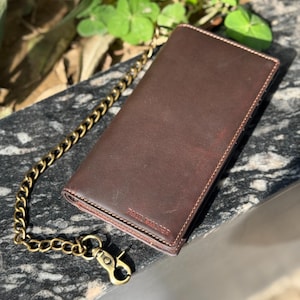 Cartera de motociclista larga hecha a mano, cartera con cadena para hombre, cartera de camionero con cadena, regalo para padrinos de boda, cartera de vaquero, cartera de motocicleta