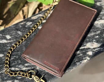 Marshal Black Genuine Leather Men's Trifold Wallet With Chain – Biker/Trucker Style