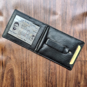 Cartera delgada para hombre, cartera de cuero, cartera plegable de cuero, cartera hecha a mano con pinzas de cuero para billetes, regalo para él