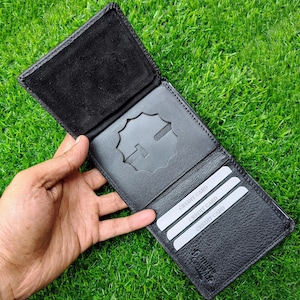 Leather Concealed Carry Badge Wallet with 12 Star Shield Holder, Handmade Badge Wallet
