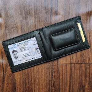 Leather bifold wallet, leather money clip, handmade leather front Pocket wallet with ID window, money clip wallet for men, gift for him