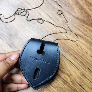 Leather UNIVERSAL Police Security Badge Holder with Neck Chain | Handmade Black Badge Holder | Federal Agent Badge Holder