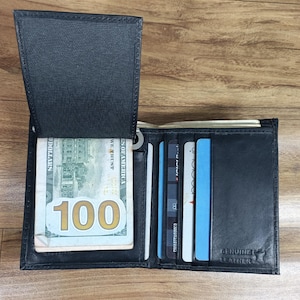 Handmade Genuine Leather Money Clip Wallet, Slim Bifold Card Holder