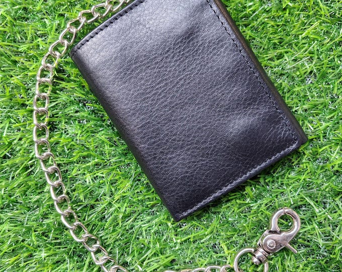 Handmade Leather Biker Wallet with Chain: RFID Blocking Trifold