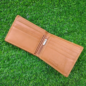 Cartera de cuero hecha a mano: billetera delgada plegable para hombre con bloqueo RFID: el regalo perfecto