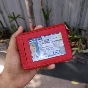 Tarjetero tipo acordeón de piel flor (protección RFID) - Cartera de piel de vacuno con múltiples ranuras para tarjetas, billetes y monedas
